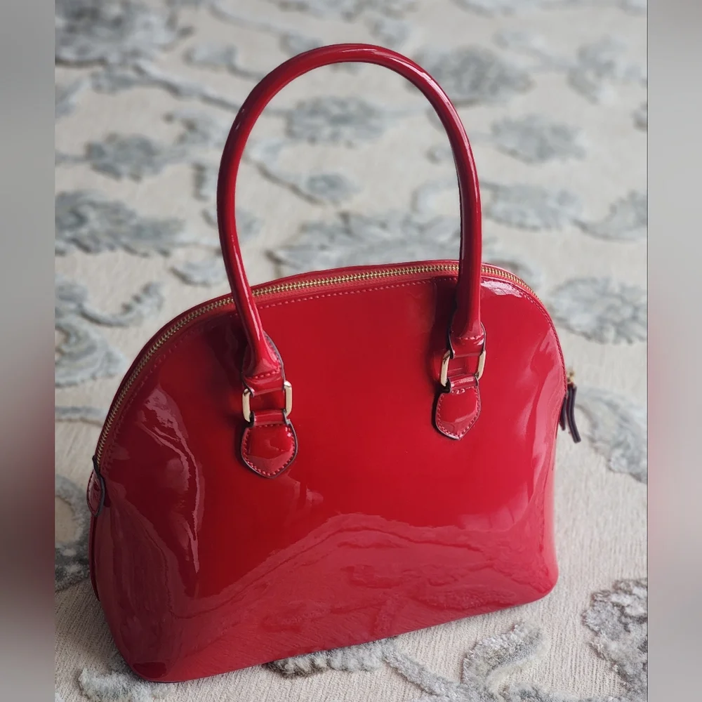 NWT Call It Spring  Glossy Red Vegan DOCTOR HANDBAG - Picture 6 of 13